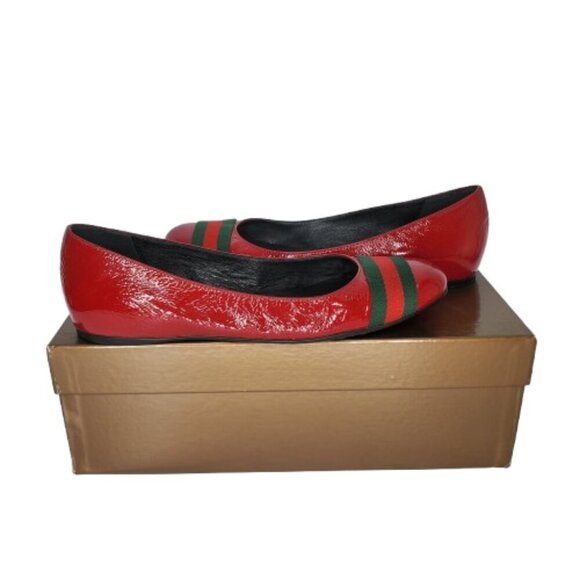 Gucci Web Stripe Red Patent Leather Ballet Flats - Picture 10 of 10